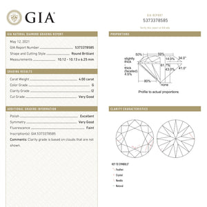 4.00ct 10.13x10.12x6.25mm GIA I2 Fancy White Round Brilliant 19263-01 - Misfit Diamonds